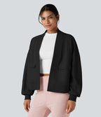 Long Sleeve Casual Oversized Cotton Sweatshirt with Pockets — Black — view 3
