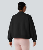 Long Sleeve Casual Oversized Cotton Sweatshirt with Pockets — Black — view 2