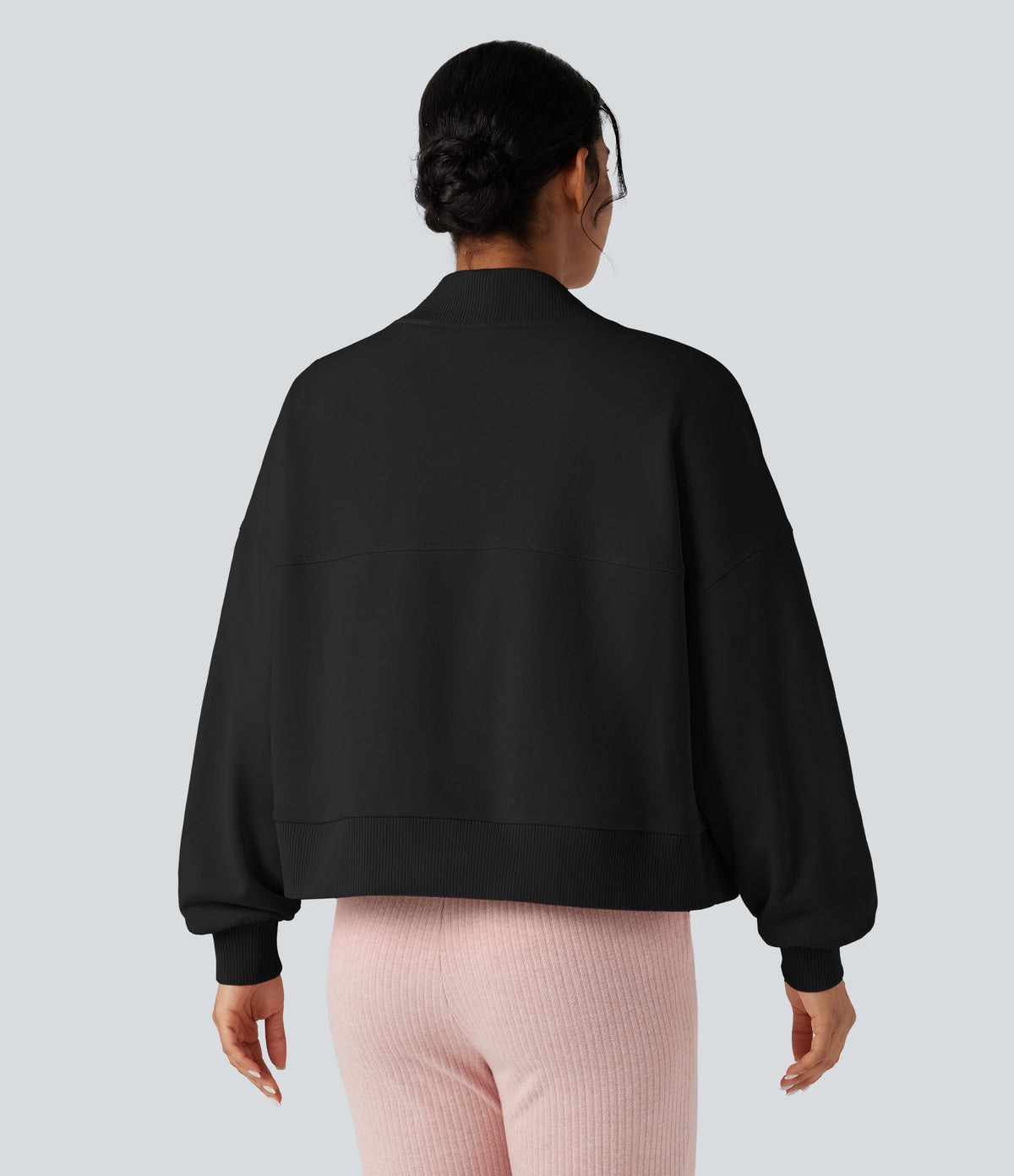 Long Sleeve Casual Oversized Cotton Sweatshirt with Pockets — Black — view 2