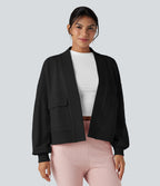 Long Sleeve Casual Oversized Cotton Sweatshirt with Pockets — Black — view 1