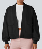 Long Sleeve Casual Oversized Cotton Sweatshirt with Pockets — Black — view 4