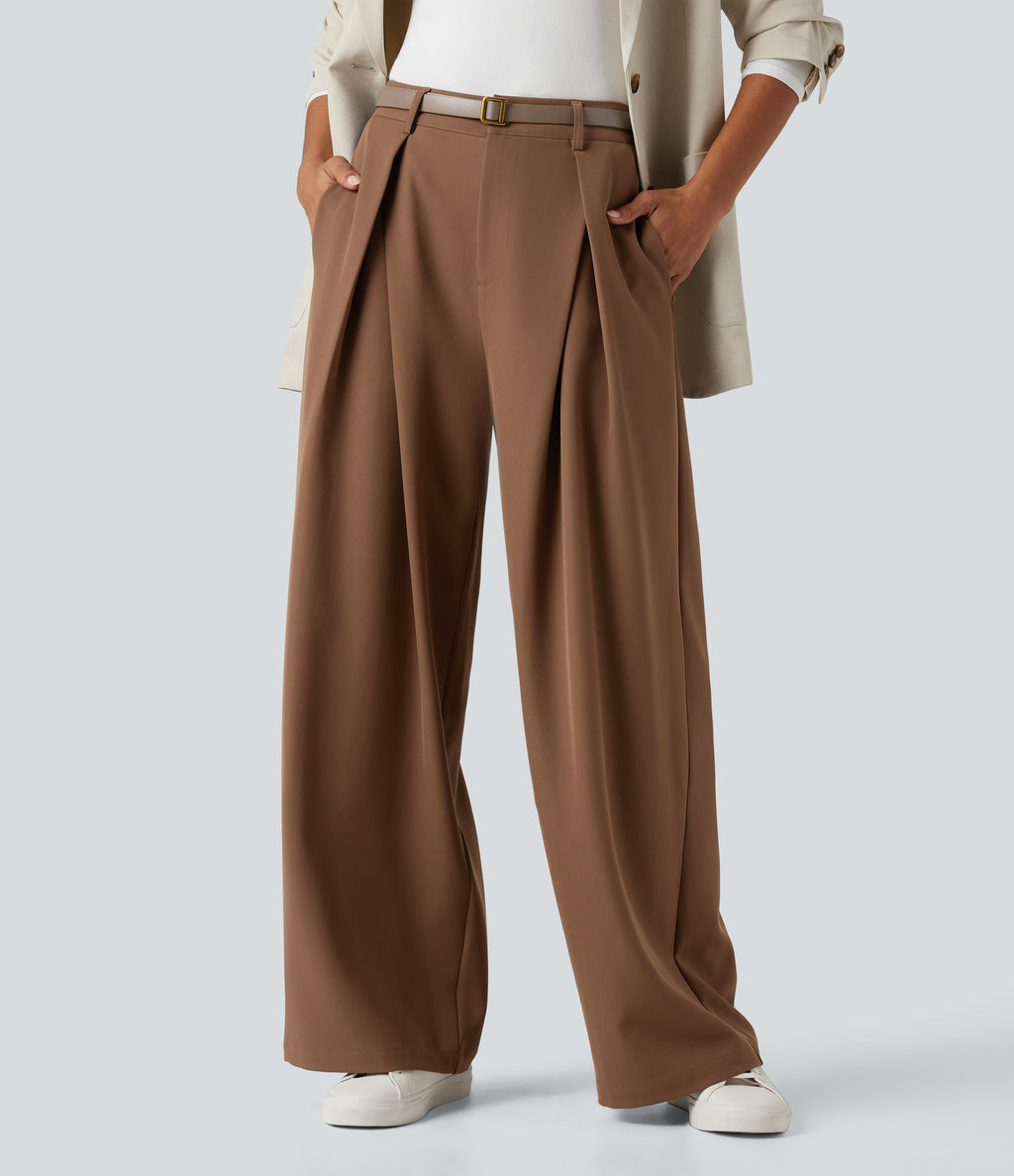 High-waisted Work Wide-leg Trousers with Pockets — Partridge — view 7