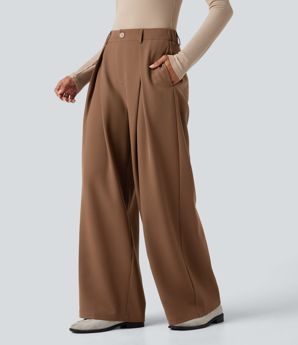 High-waisted Work Wide-leg Trousers with Pockets — Partridge — view 1