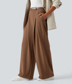 High-waisted Work Wide-leg Trousers with Pockets — Partridge — view 8