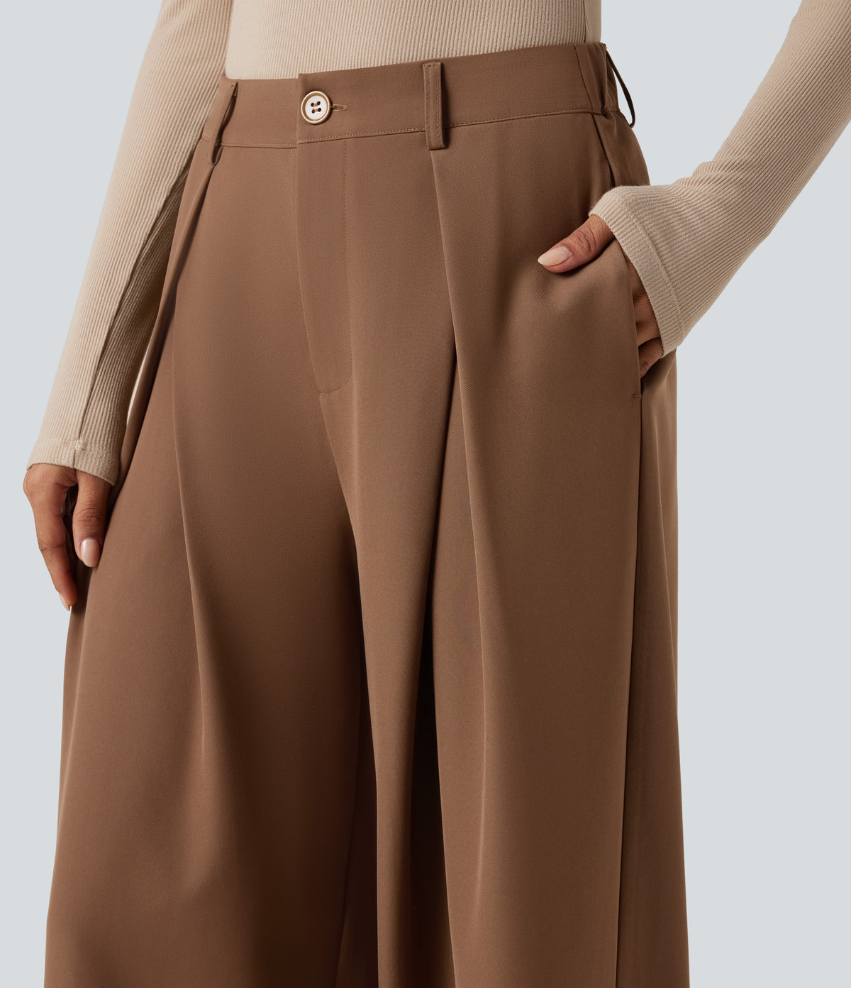High-waisted Work Wide-leg Trousers with Pockets — Partridge — view 6