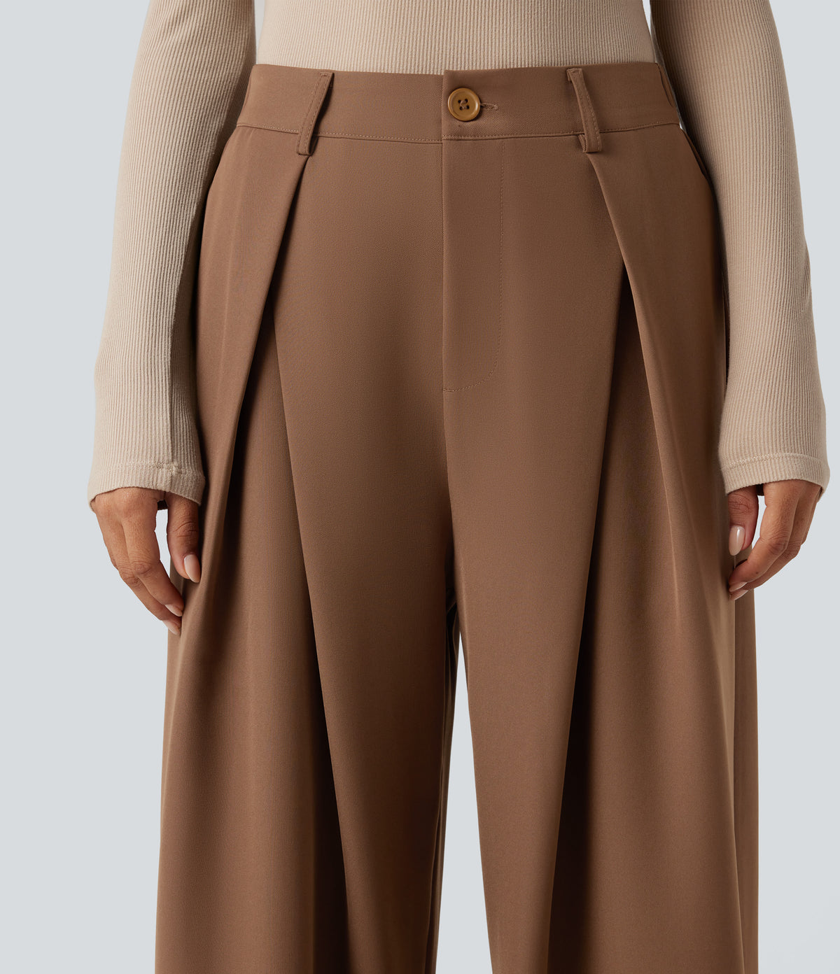 High-waisted Work Wide-leg Trousers with Pockets — Partridge — view 4