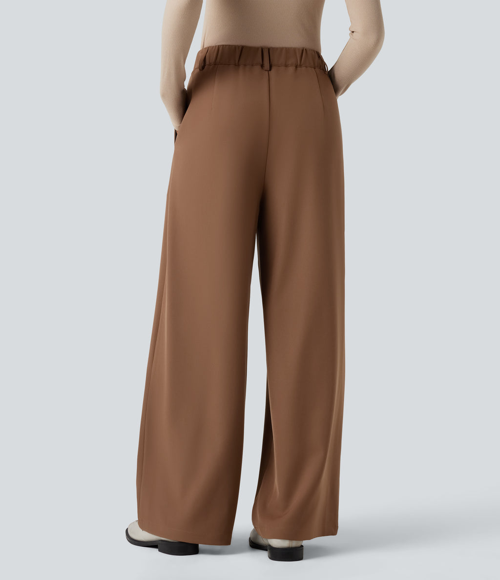 High-waisted Work Wide-leg Trousers with Pockets — Partridge — view 2