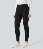 High-waisted Skinny Herringbone Work Trousers with Pockets — Black — view 6