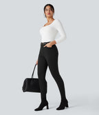 High-waisted Skinny Herringbone Work Trousers with Pockets — Black — view 7