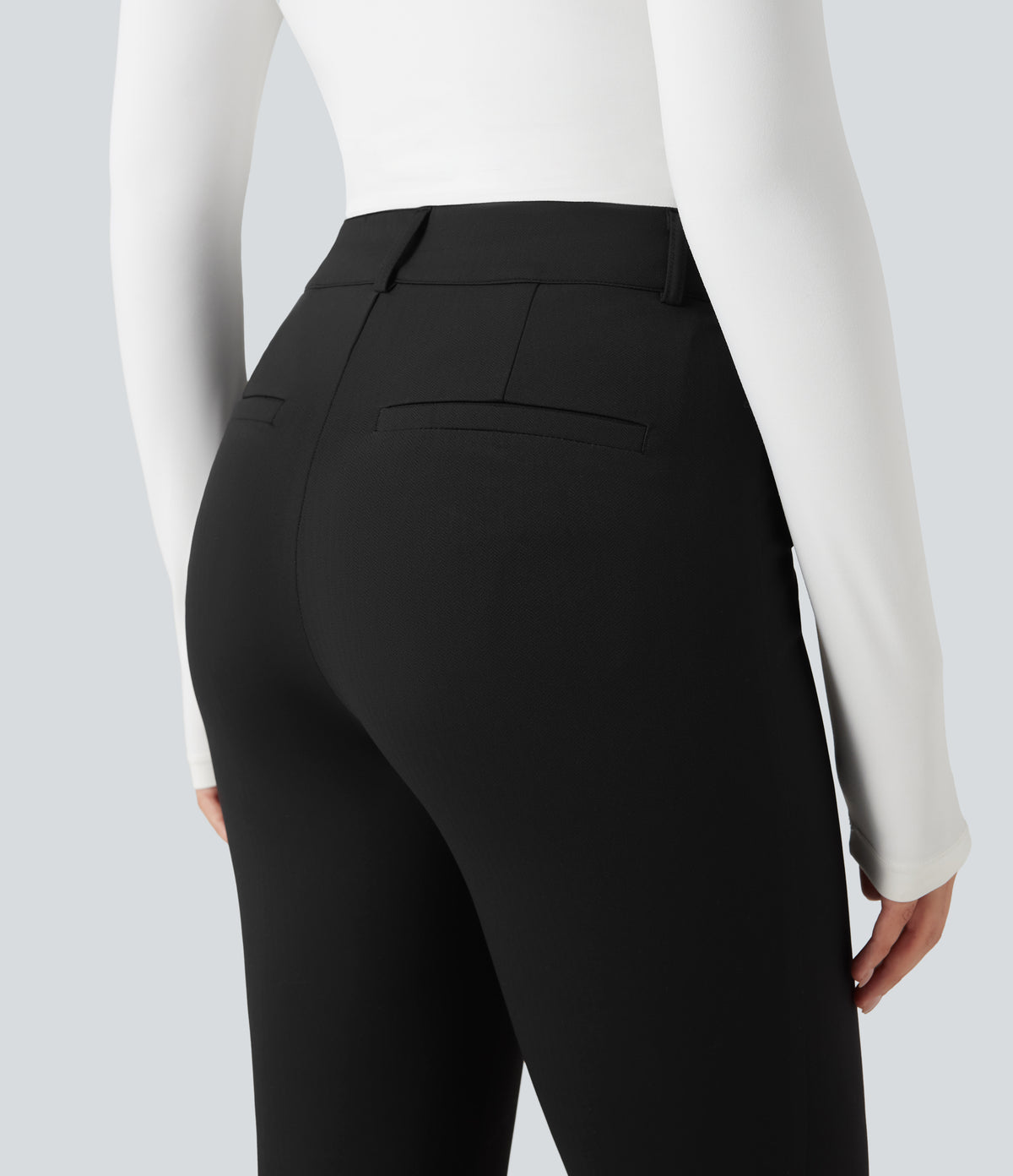 High-waisted Skinny Herringbone Work Trousers with Pockets — Black — view 5