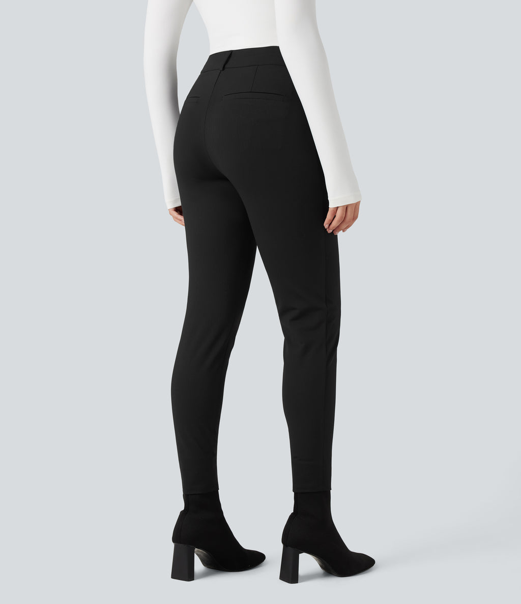 High-waisted Skinny Herringbone Work Trousers with Pockets — Black — view 2