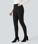High-waisted Skinny Herringbone Work Trousers with Pockets — Black — view 3