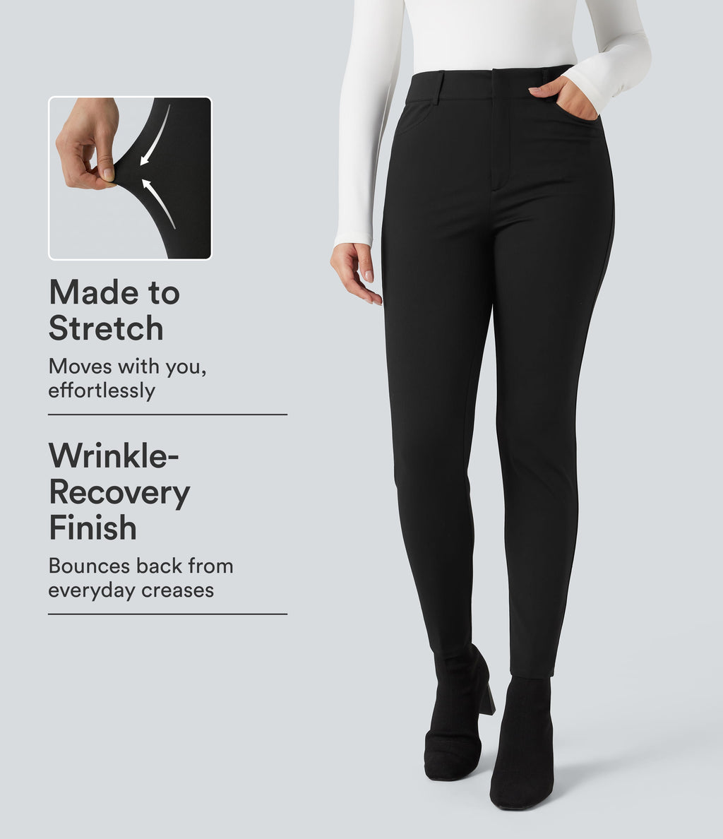 High-waisted Skinny Herringbone Work Trousers with Pockets — Black — view 1