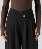 SpacerTek Super High Waisted Crossover Wide Leg Work Trousers — Black — view 4