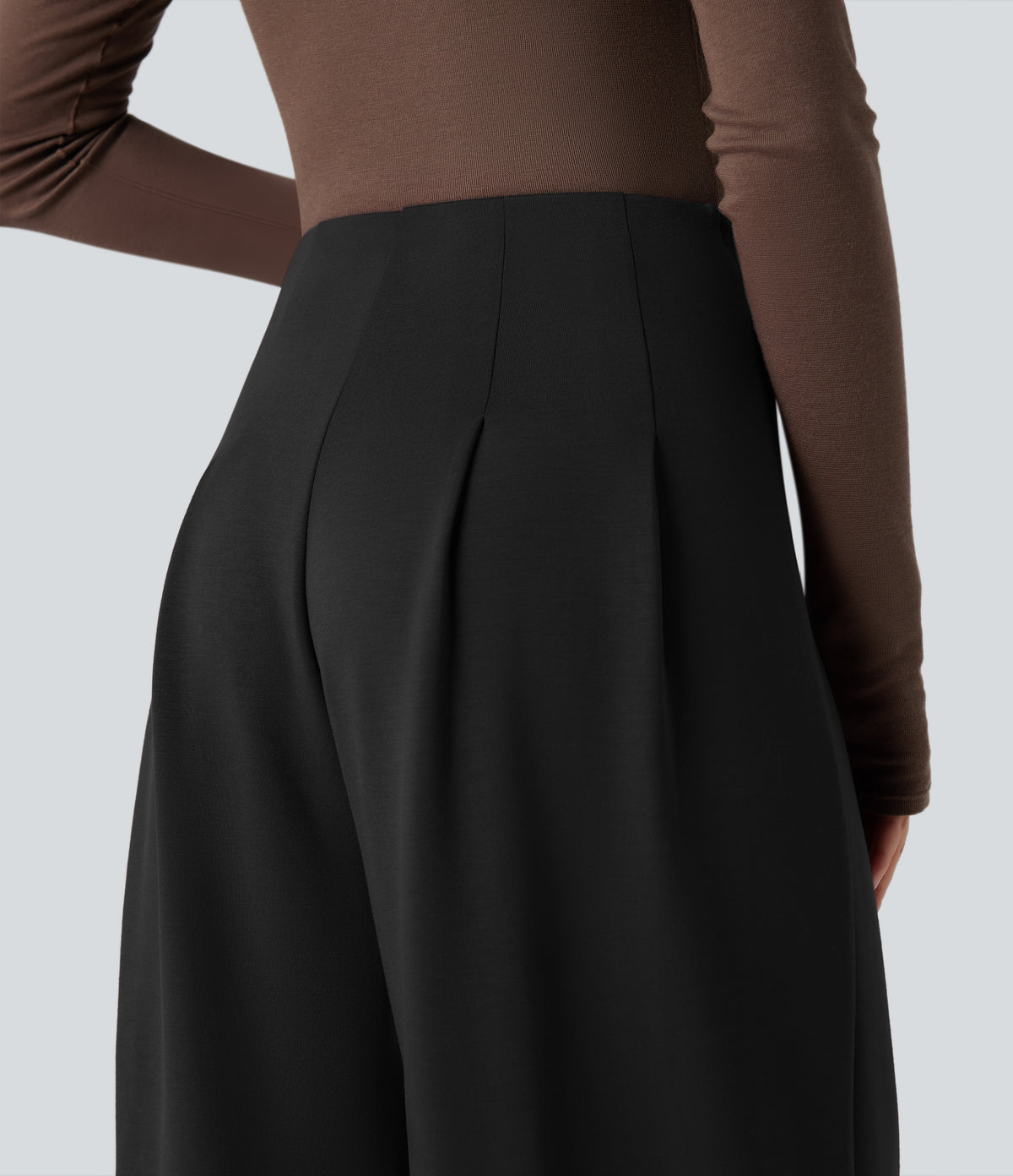 SpacerTek Super High Waisted Crossover Wide Leg Work Trousers — Black — view 5