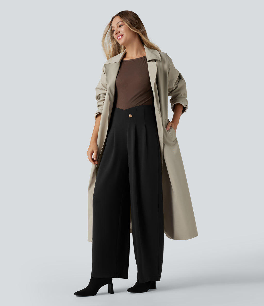 SpacerTek Super High Waisted Crossover Wide Leg Work Trousers — Black — view 6