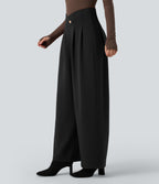 SpacerTek Super High Waisted Crossover Wide Leg Work Trousers — Black — view 3