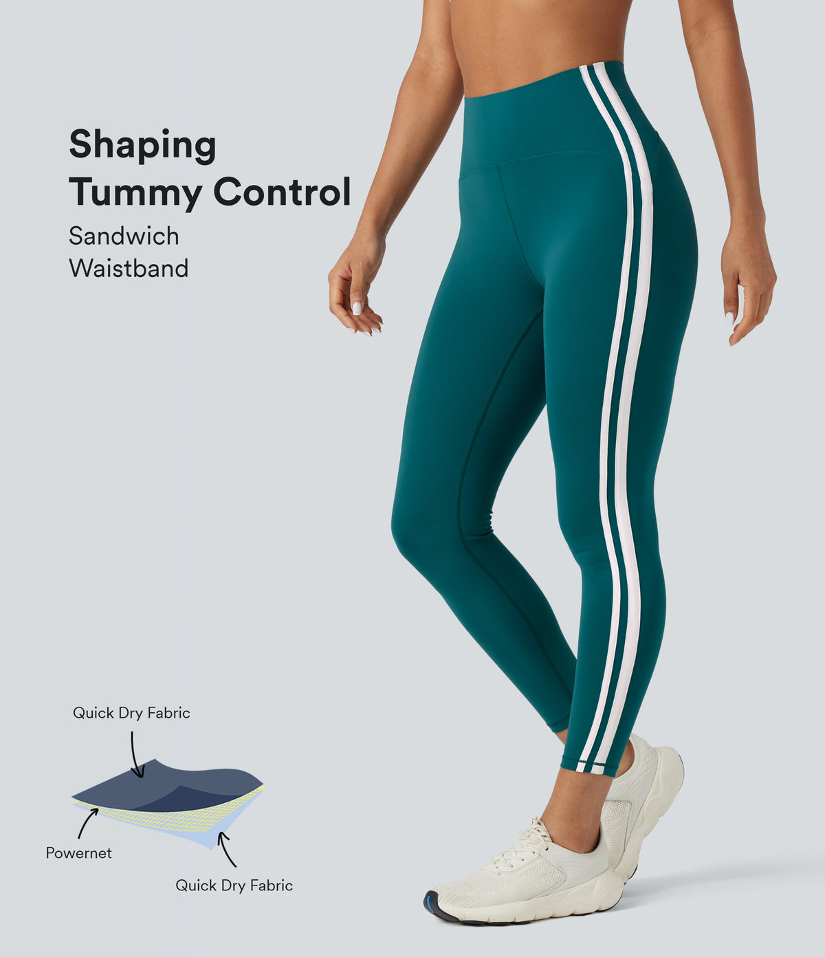 SpeedWave High-waisted Tummy Control Side Stripe Quick Dry Yoga 7/8 Legging — Spruced-up — view 1