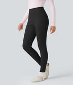 Ribbed Knit High-waisted Lounging 7/8 Fleece Legging with Pockets — Black — view 2