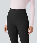 Ribbed Knit High-waisted Lounging 7/8 Fleece Legging with Pockets — Black — view 4