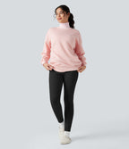 Ribbed Knit High-waisted Lounging 7/8 Fleece Legging with Pockets — Black — view 6