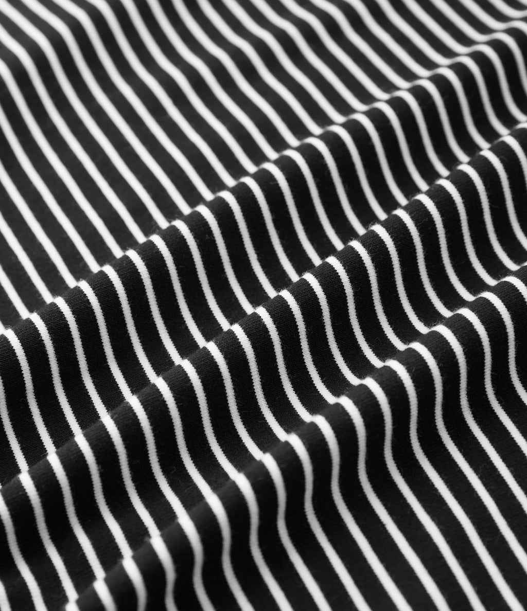Round Neck Long Sleeve Stripe Casual T-Shirt — Black White Horizontal Stripe — view 6