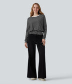 Round Neck Long Sleeve Stripe Casual T-Shirt — Black White Horizontal Stripe — view 5
