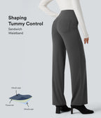 High Waisted Tummy Control Straight Leg Work Trousers with Pockets — Volcanic Ash — view 1