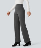 High Waisted Tummy Control Straight Leg Work Trousers with Pockets — Volcanic Ash — view 3