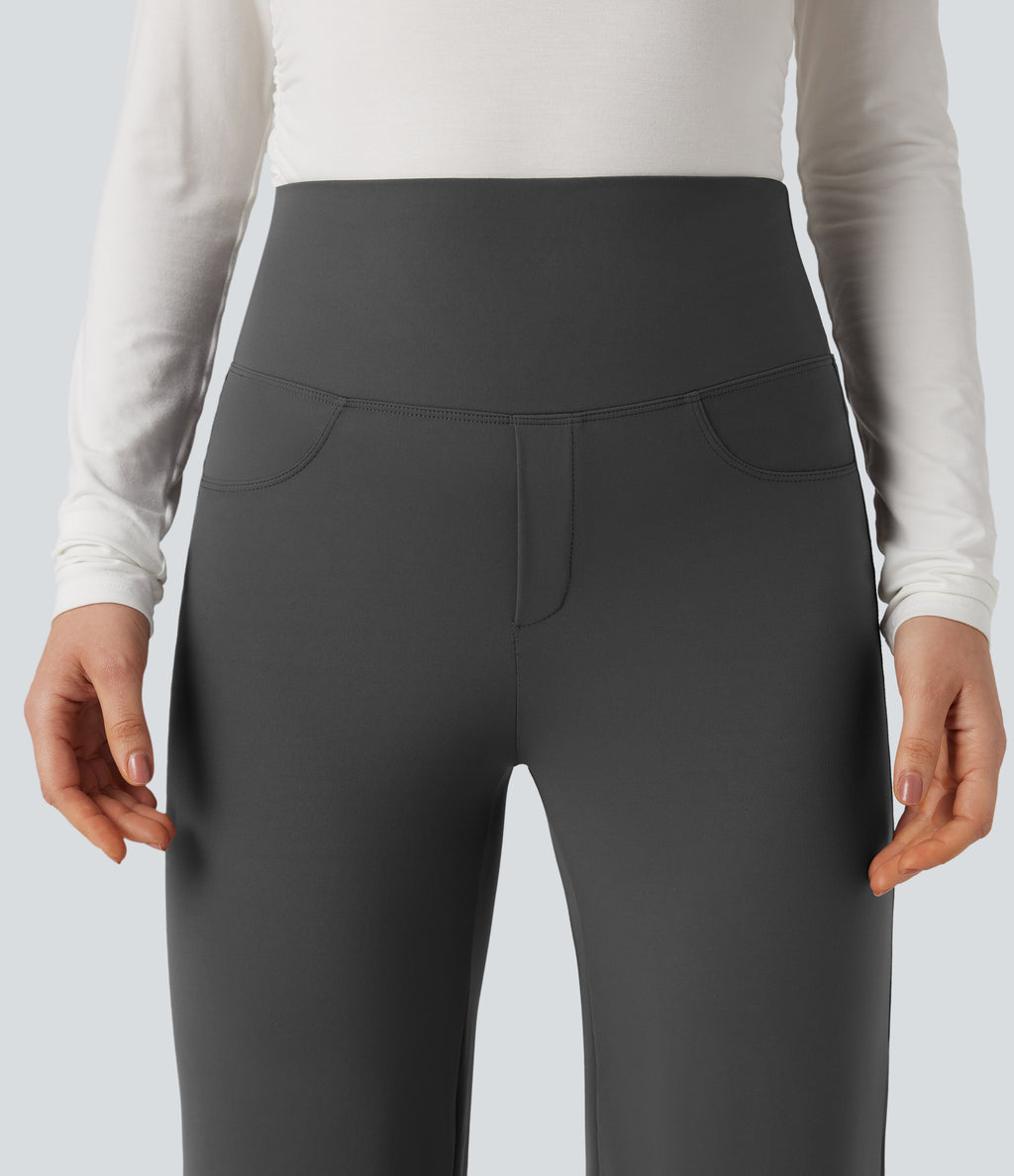 High Waisted Tummy Control Straight Leg Work Trousers with Pockets — Volcanic Ash — view 5