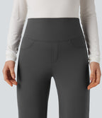 High Waisted Tummy Control Straight Leg Work Trousers with Pockets — Volcanic Ash — view 5