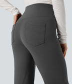 High Waisted Tummy Control Straight Leg Work Trousers with Pockets — Volcanic Ash — view 4
