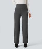 High Waisted Tummy Control Straight Leg Work Trousers with Pockets — Volcanic Ash — view 2