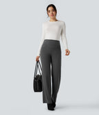 High Waisted Tummy Control Straight Leg Work Trousers with Pockets — Volcanic Ash — view 6
