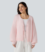 Tie Front Long Sleeve Casual Cardigan — Pinkish Petals — view 5