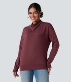 SpacerTek Cowl Neck Long Sleeve Casual Sweatshirt — Oxblood Red — view 6