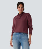 SpacerTek Cowl Neck Long Sleeve Casual Sweatshirt — Oxblood Red — view 1
