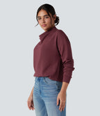 SpacerTek Cowl Neck Long Sleeve Casual Sweatshirt — Oxblood Red — view 3