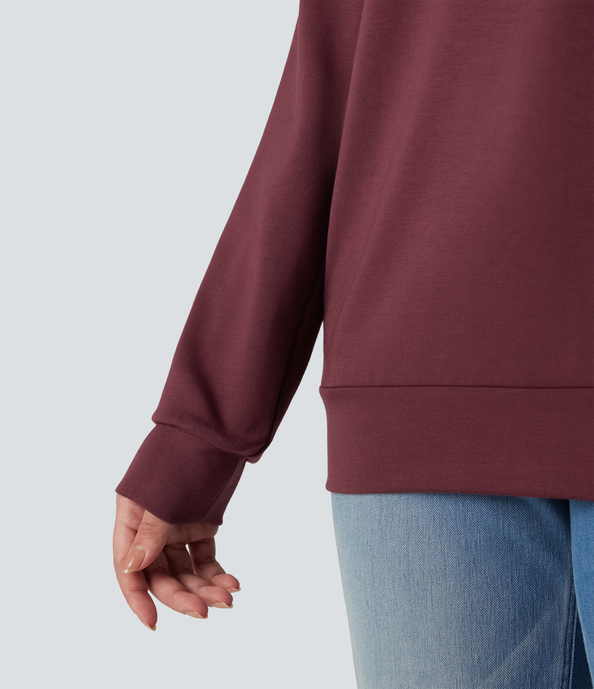 SpacerTek Cowl Neck Long Sleeve Casual Sweatshirt — Oxblood Red — view 5