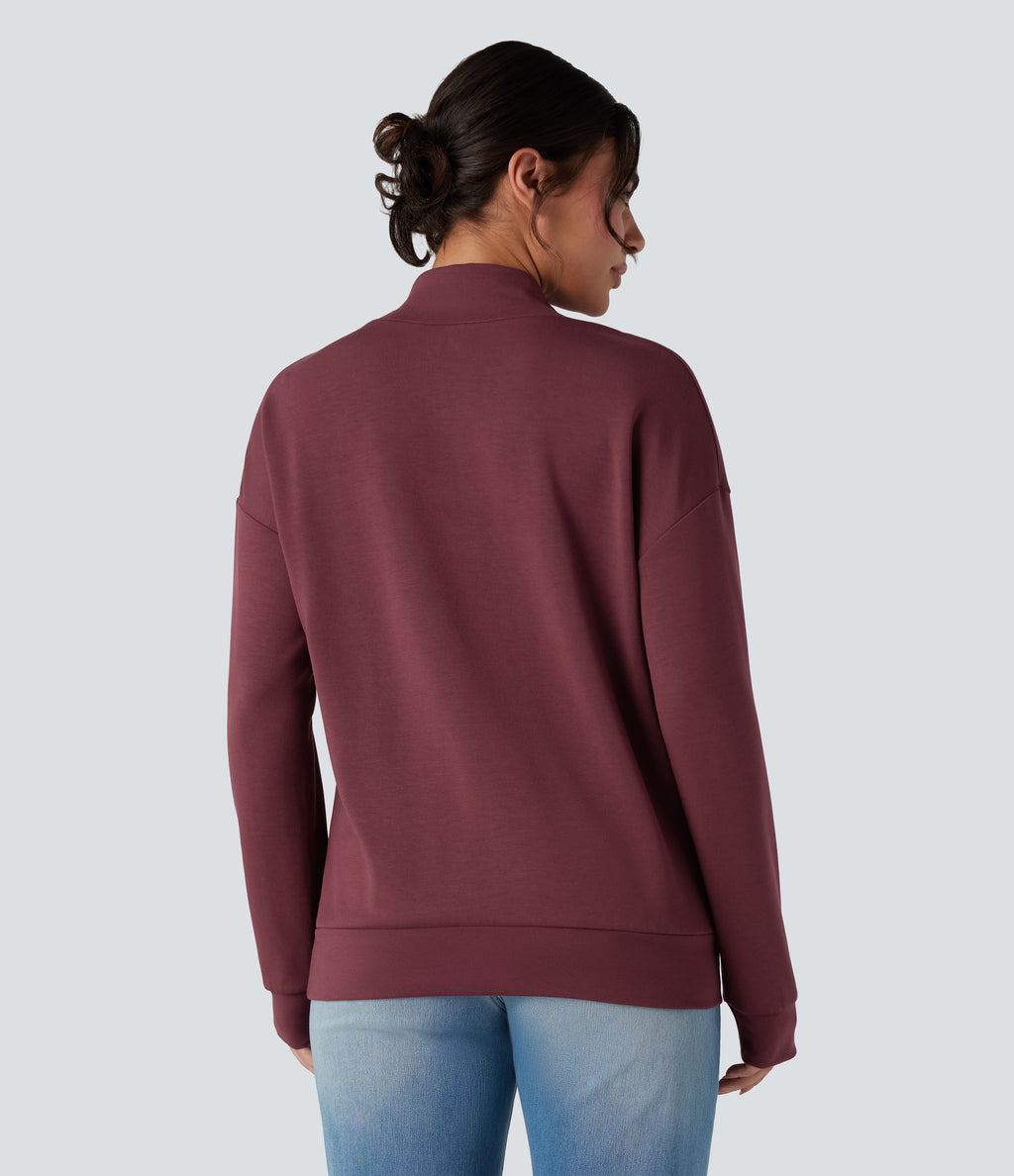SpacerTek Cowl Neck Long Sleeve Casual Sweatshirt — Oxblood Red — view 2