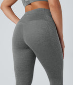 Heathered High Waisted Tummy Control Quick Dry Yoga Leggings with Pockets — Light Grey Mélange — view 6