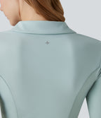 Plush Polo Long Sleeve Thumb Hole Cropped Tennis Sports Top — Subtle Green — view 6