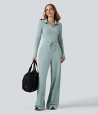 Plush Polo Long Sleeve Thumb Hole Cropped Tennis Sports Top — Subtle Green — view 8