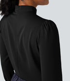 Wrinkle Recovery Bow Neck Puff Long Sleeve Work Shirt — Black — view 6