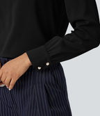 Wrinkle Recovery Bow Neck Puff Long Sleeve Work Shirt — Black — view 7
