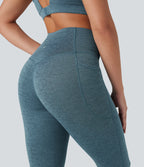 Heathered High Waisted Tummy Control Quick Dry Bootcut Yoga Leggings with Pockets — Dark Grey Mélange — view 5