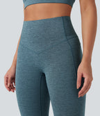 Heathered High Waisted Tummy Control Quick Dry Bootcut Yoga Leggings with Pockets — Dark Grey Mélange — view 6
