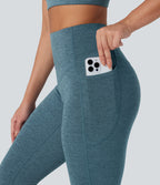 Heathered High Waisted Tummy Control Quick Dry Bootcut Yoga Leggings with Pockets — Dark Grey Mélange — view 4