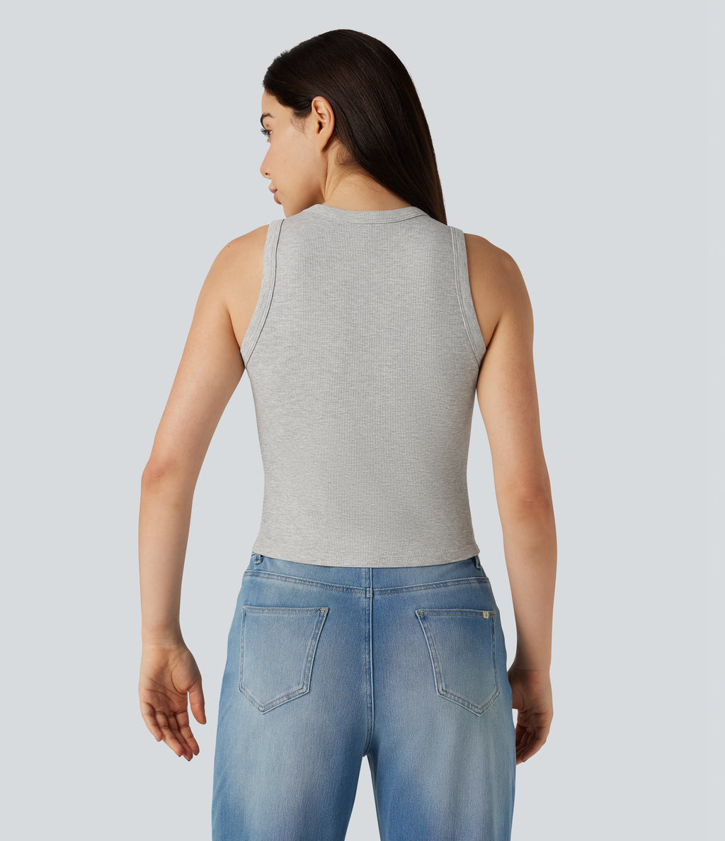 Round Neck Casual Tank Top — Fog Gray — view 2