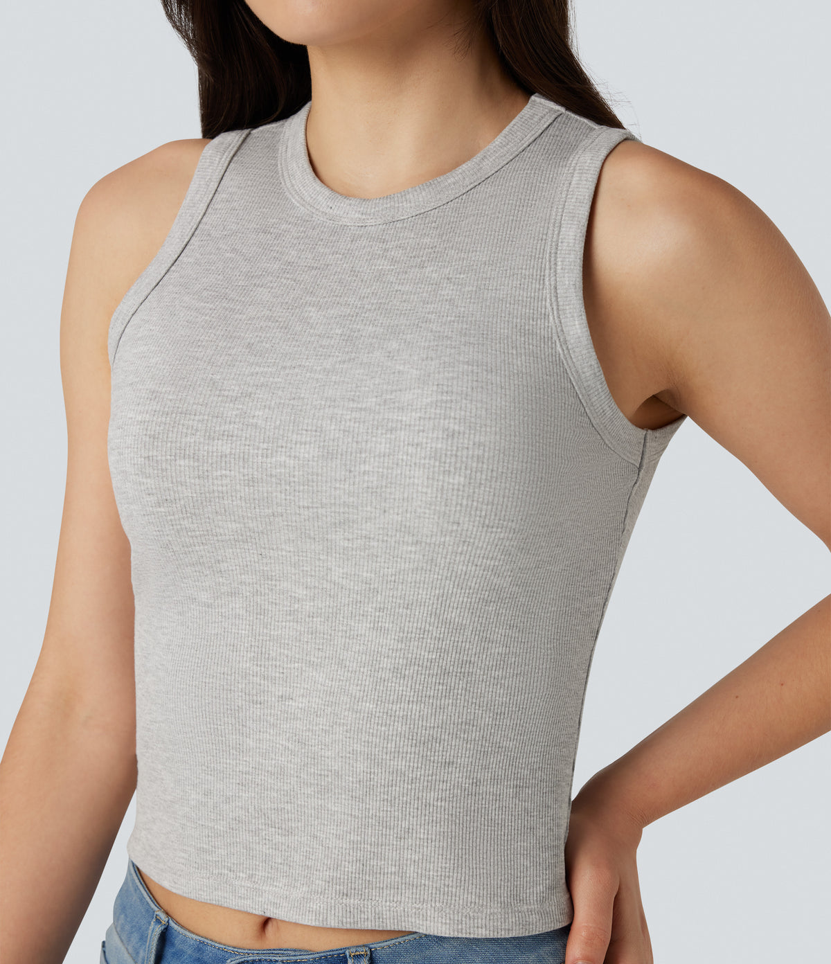 Round Neck Casual Tank Top — Fog Gray — view 1